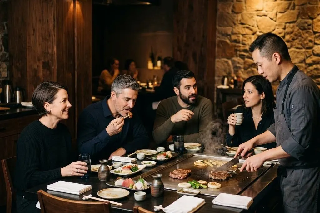 Diners enjoying a hibachi dinner